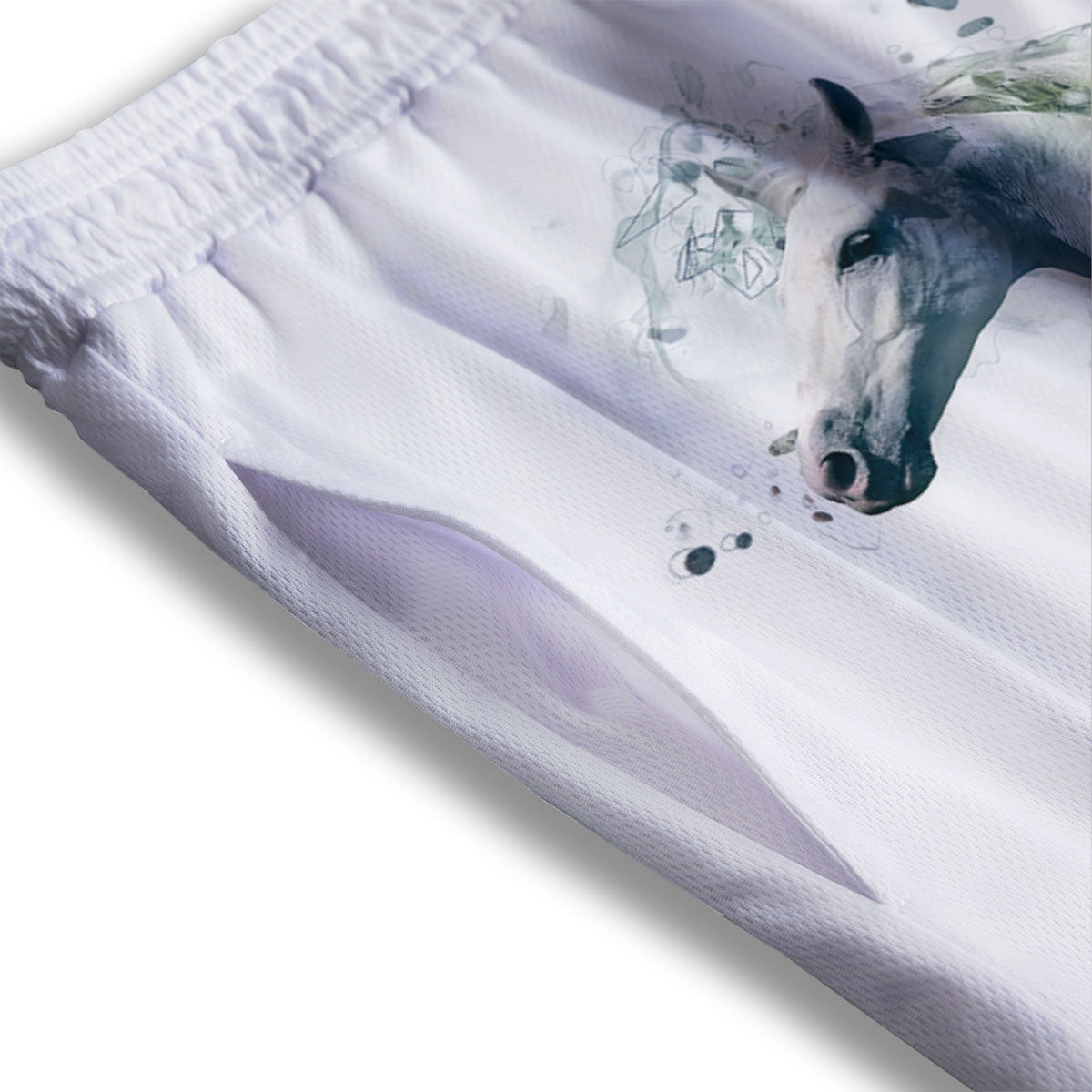 Portrait White Horse Print Mesh Shorts