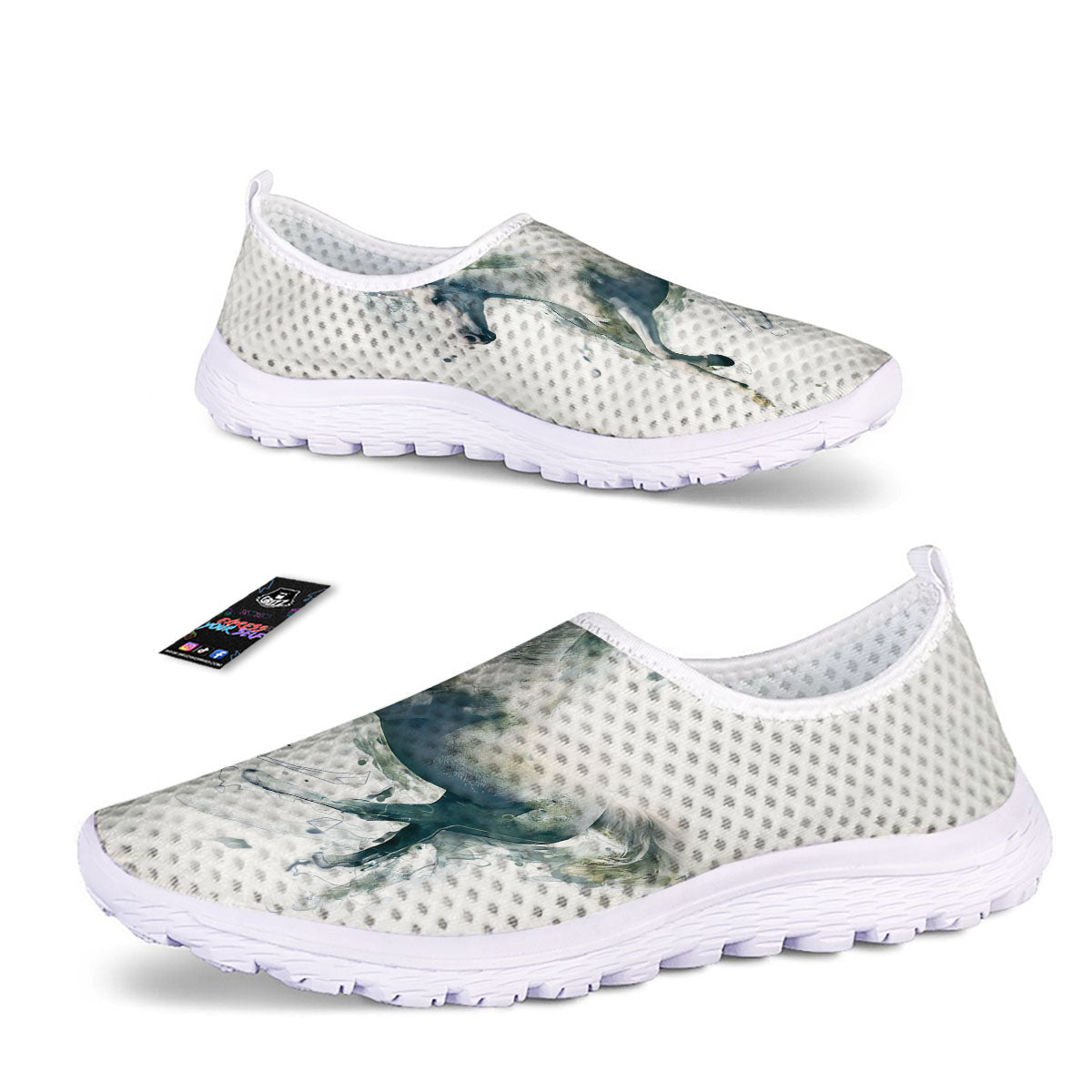 Portrait White Horse Print Nurse Shoes-grizzshop