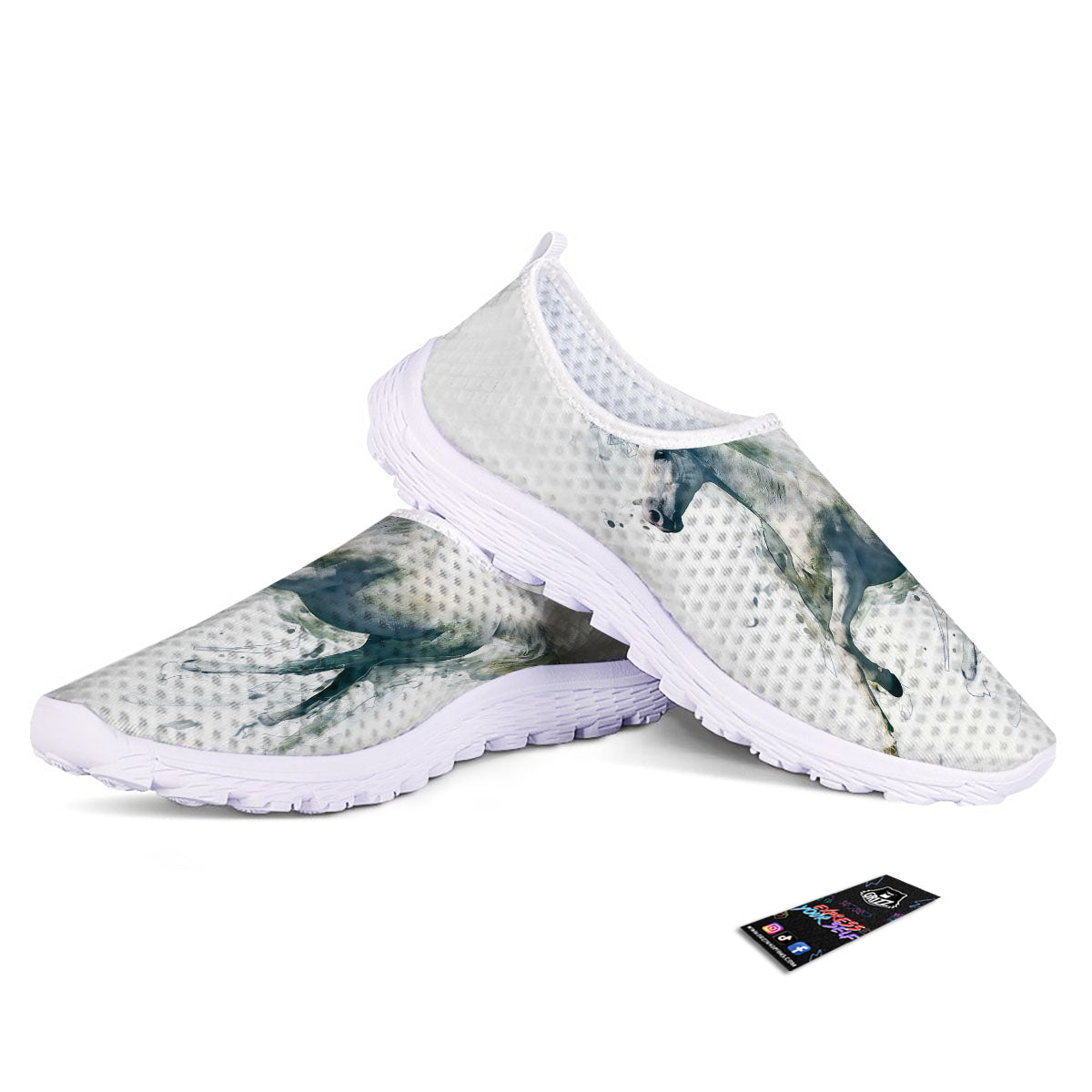 Portrait White Horse Print Nurse Shoes-grizzshop