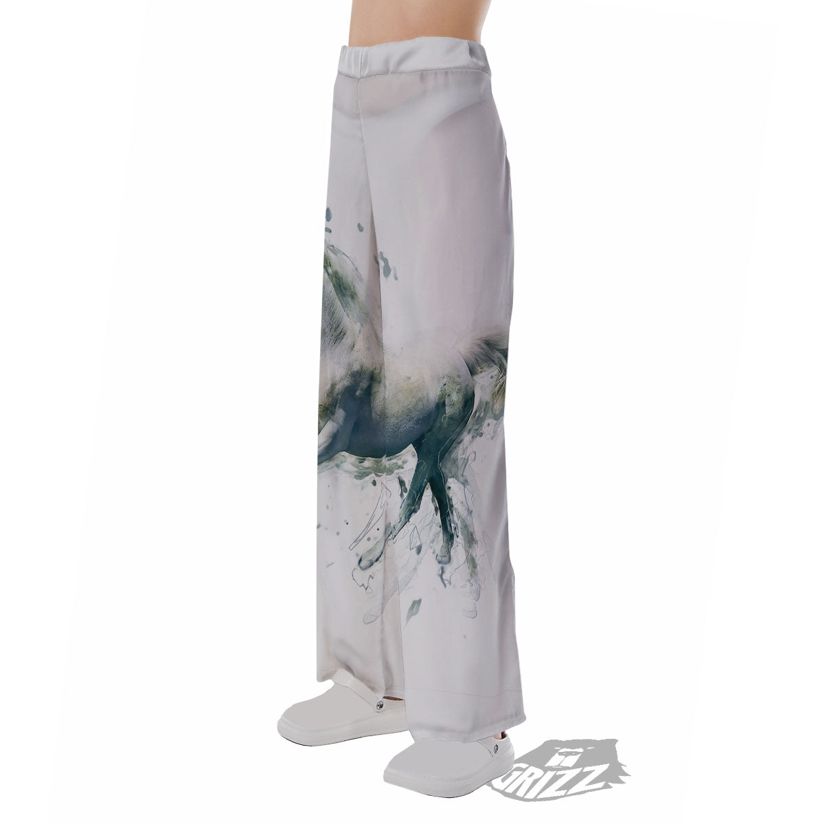 Portrait White Horse Print Pajama Pants-grizzshop