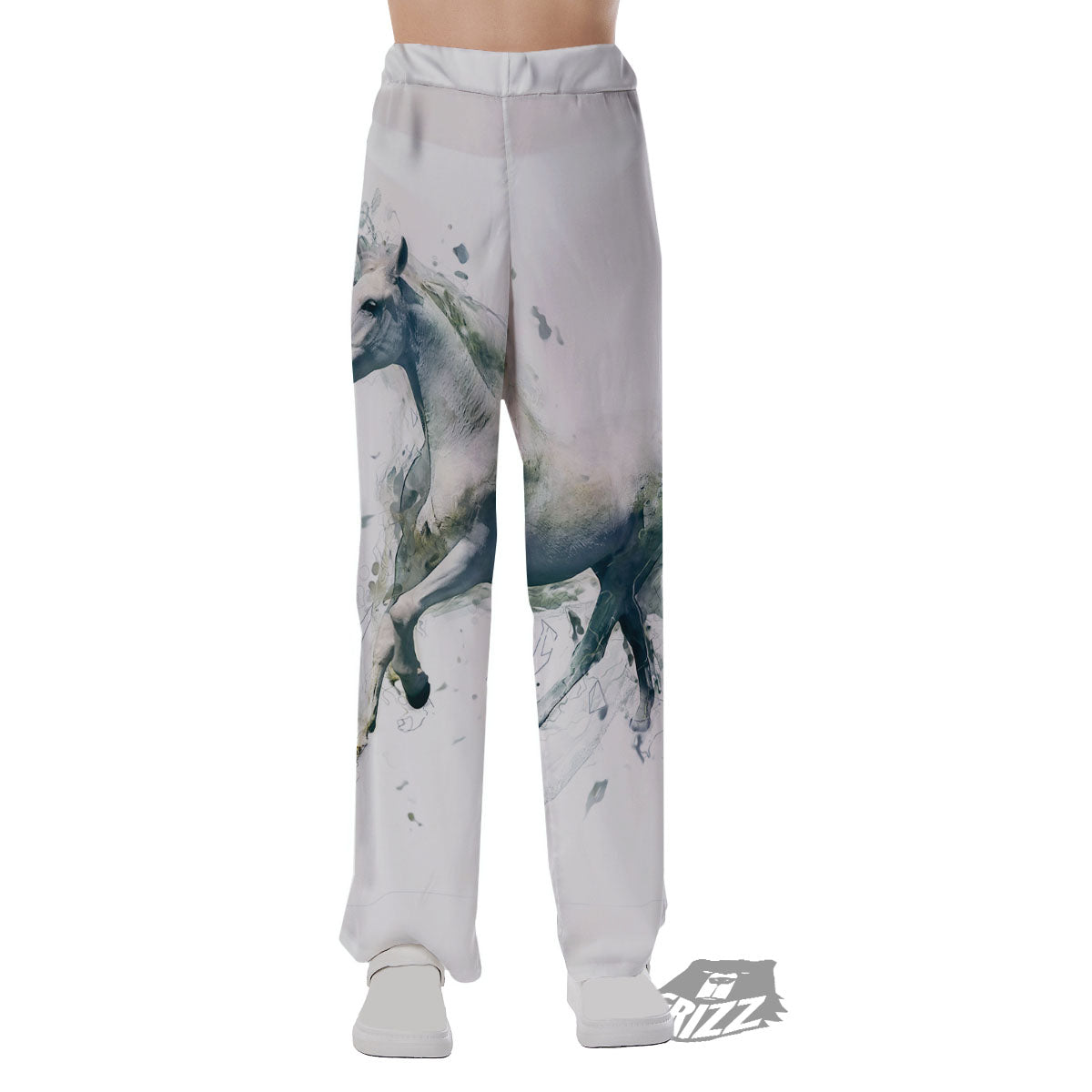 Portrait White Horse Print Pajama Pants-grizzshop