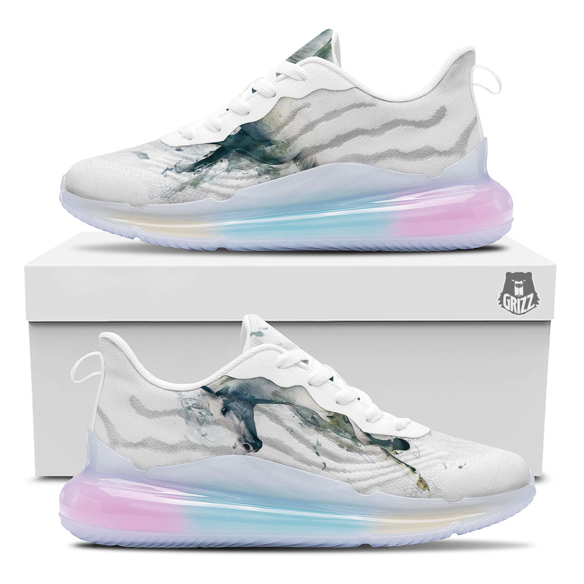 Portrait White Horse Print Running Sneakers-grizzshop