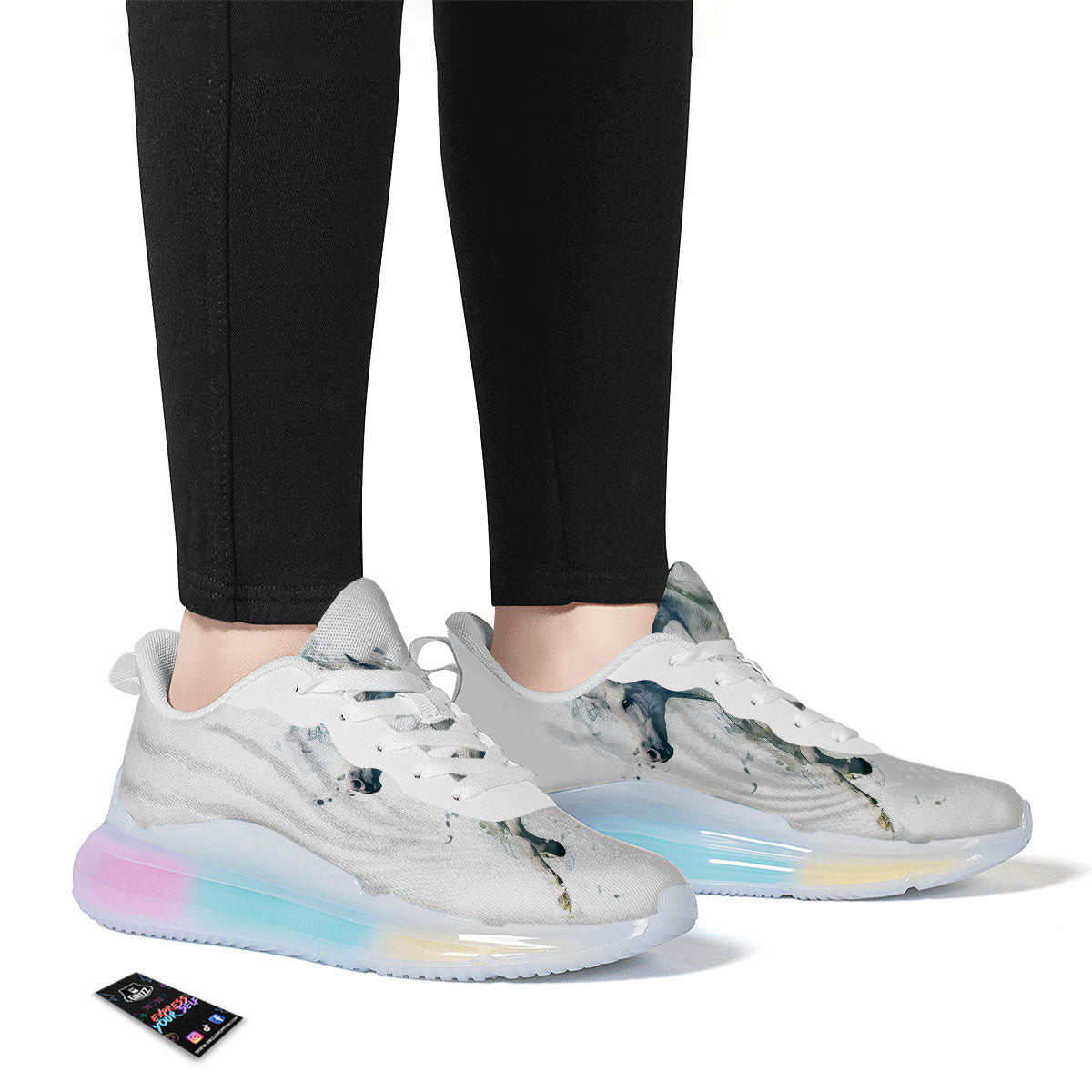 Portrait White Horse Print Running Sneakers-grizzshop