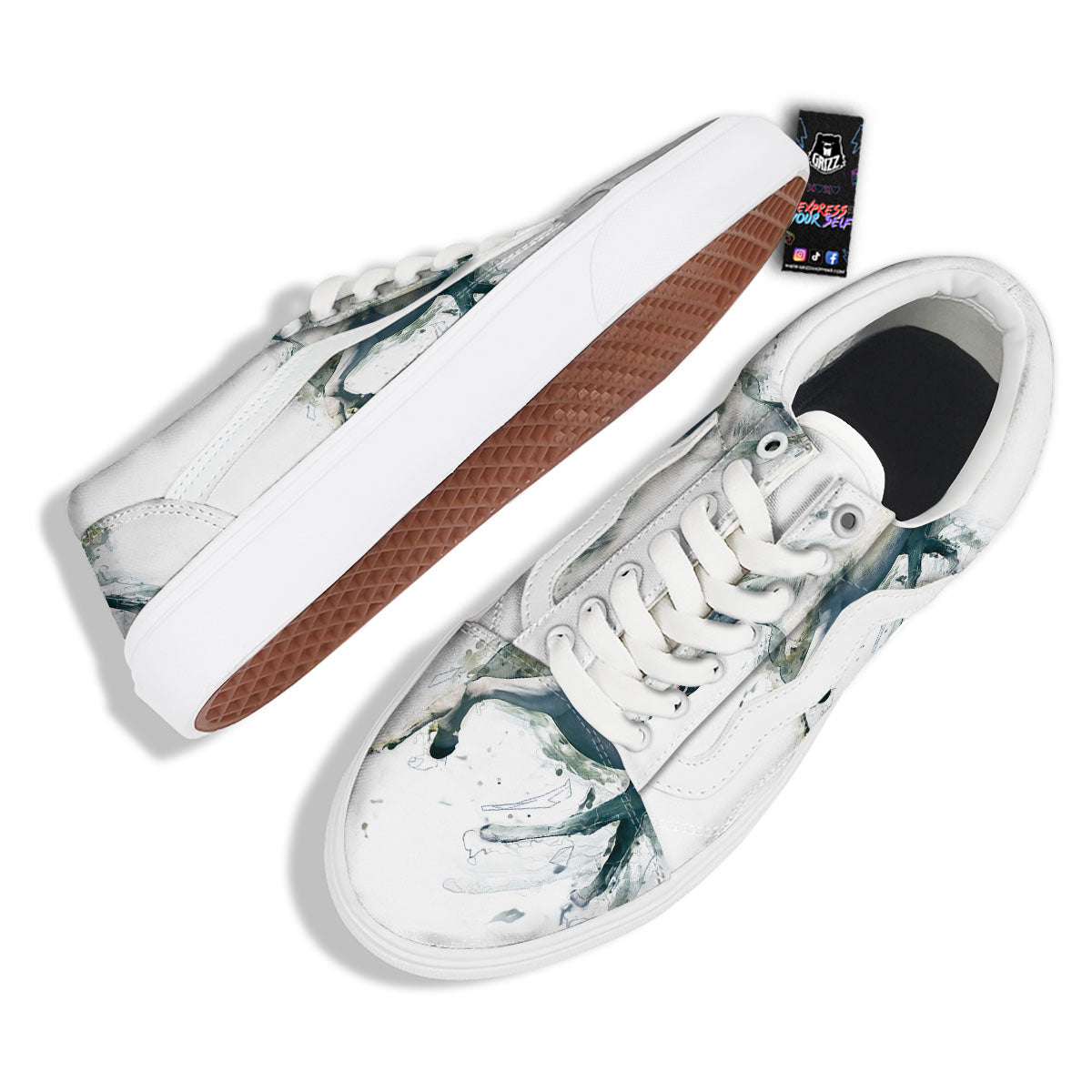 Portrait White Horse Print Skate Shoes-grizzshop