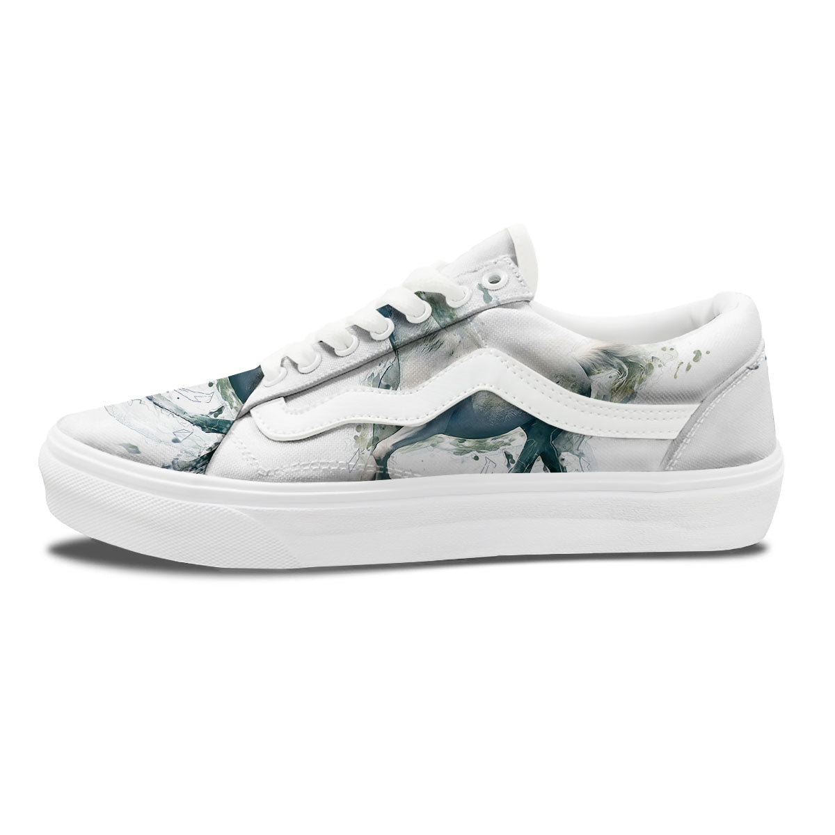 Portrait White Horse Print Skate Shoes-grizzshop