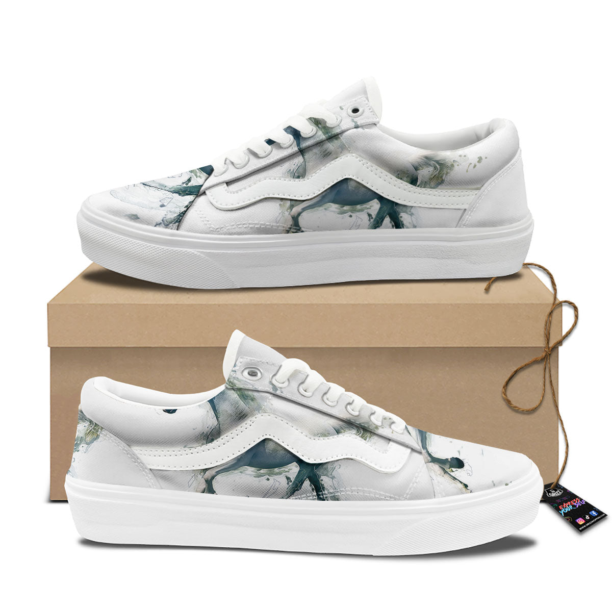 Portrait White Horse Print Skate Shoes-grizzshop