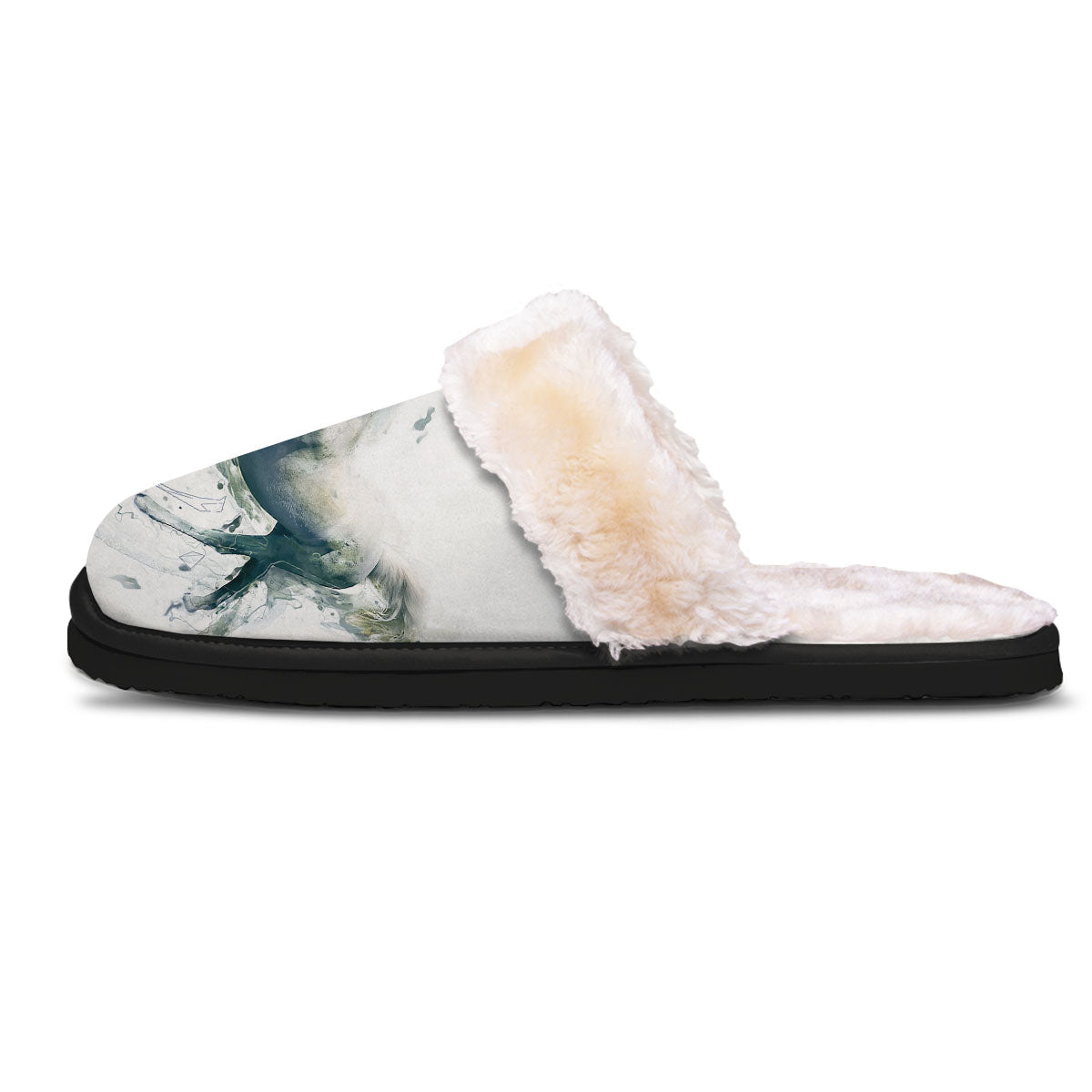 Portrait White Horse Print Slippers-grizzshop
