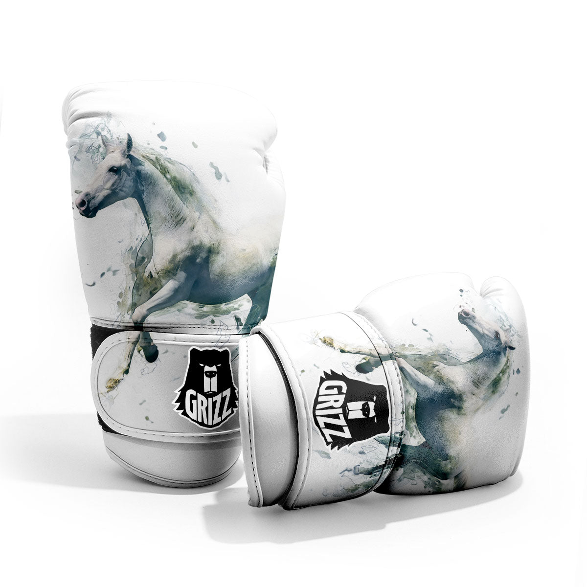 Portrait White Horse Print Pro Boxing Glove