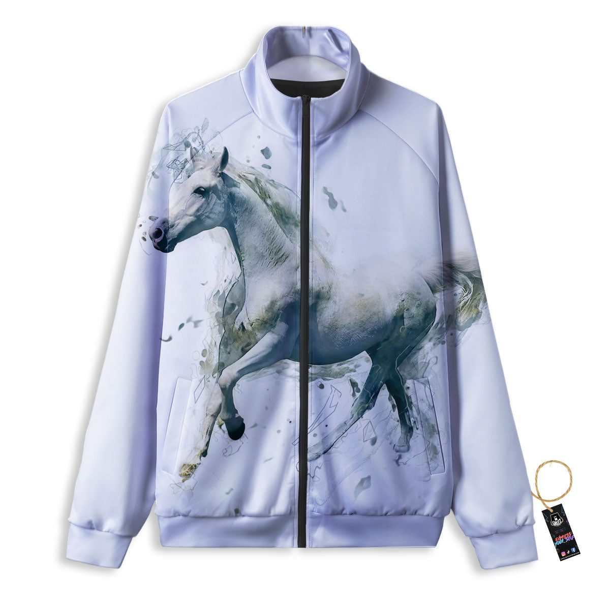 Portrait White Horse Print Track Jacket-grizzshop