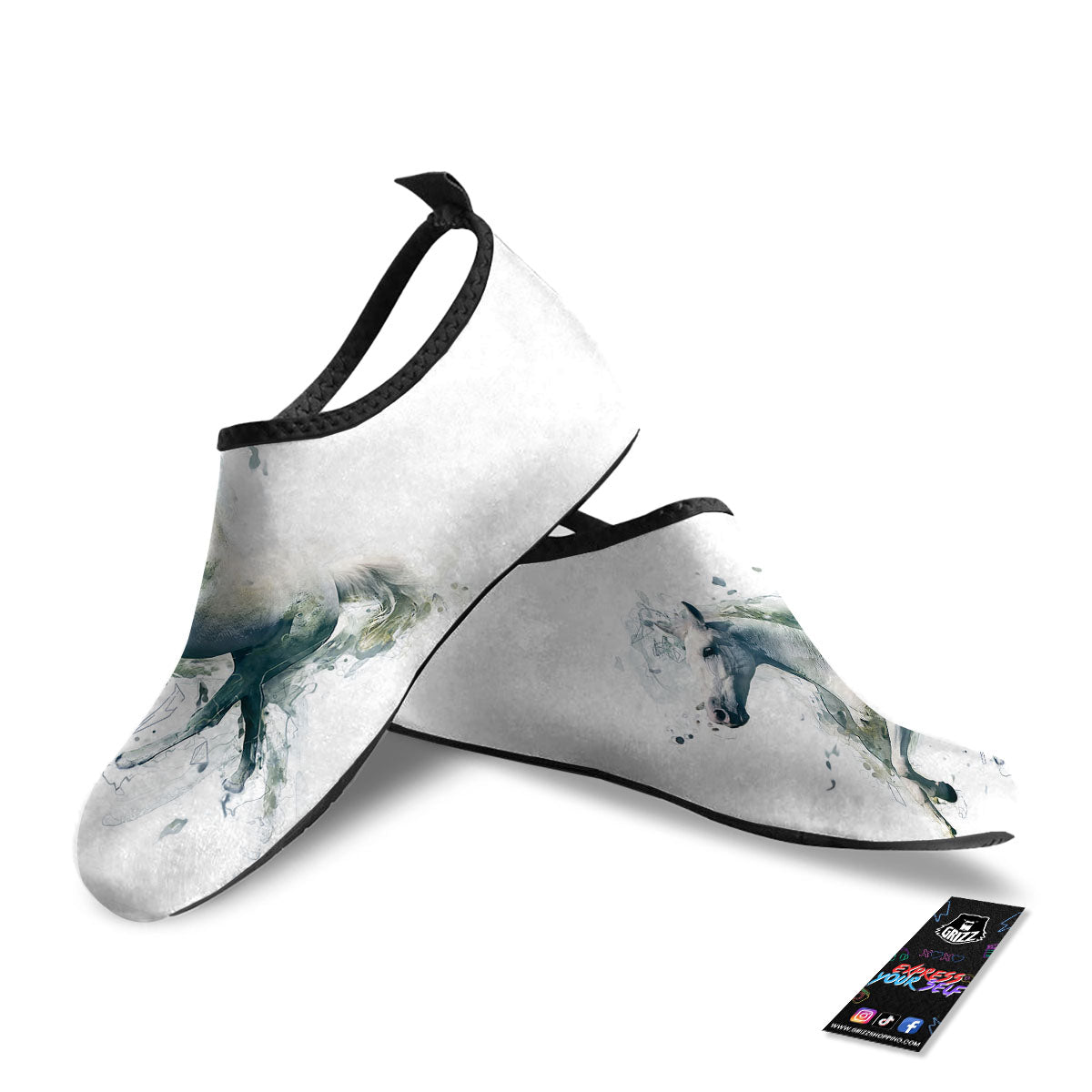 Portrait White Horse Print Water Shoes-grizzshop