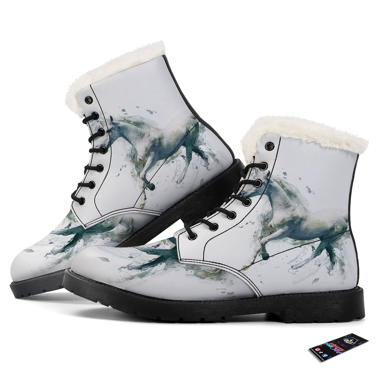 Portrait White Horse Print Winter Boots-grizzshop