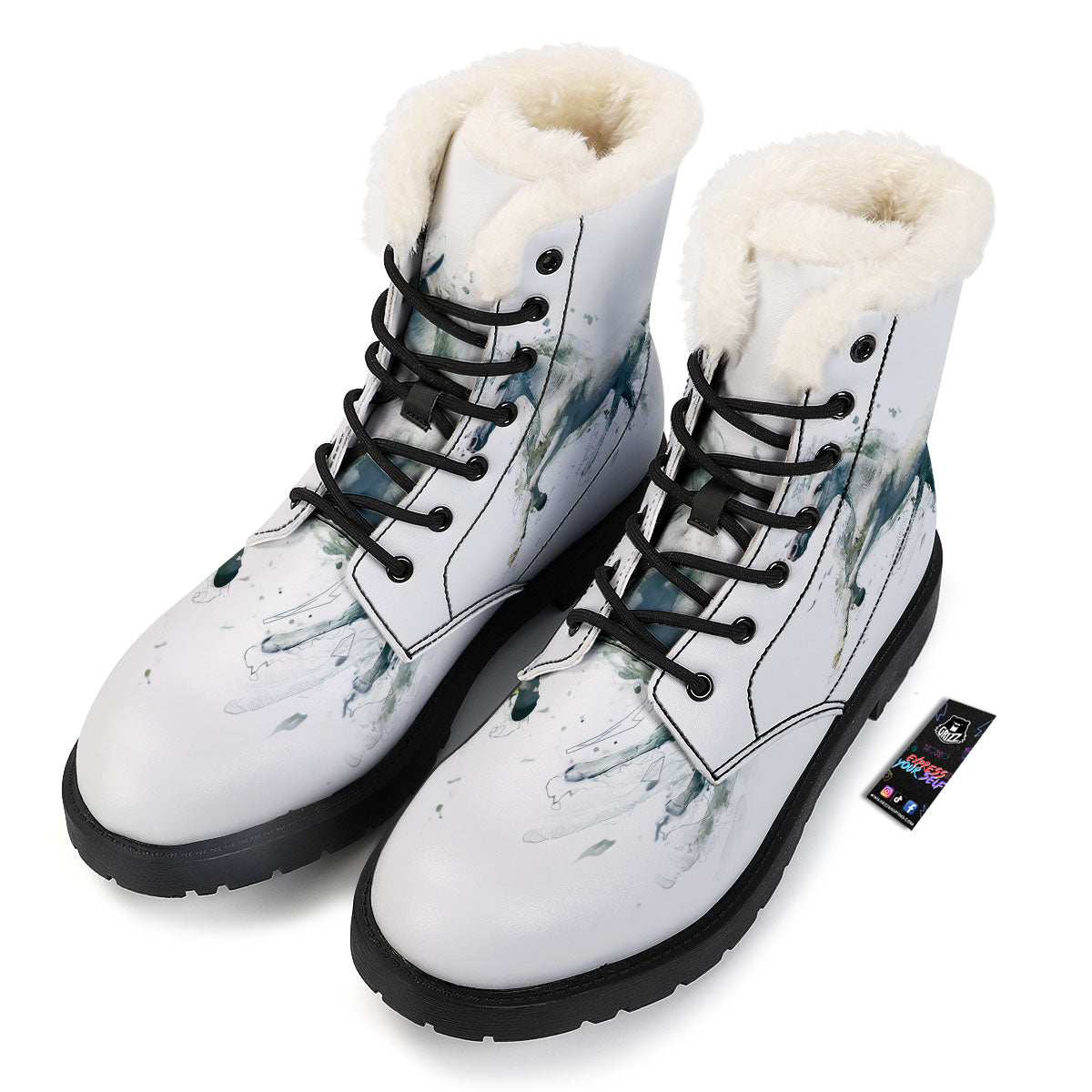Portrait White Horse Print Winter Boots-grizzshop