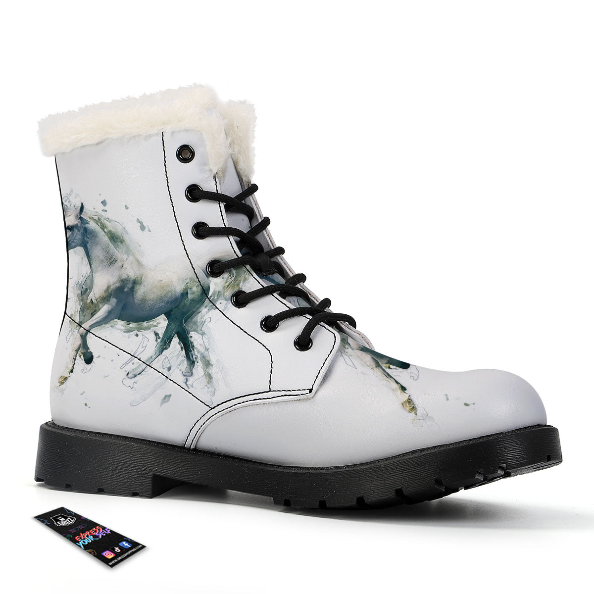 Portrait White Horse Print Winter Boots-grizzshop
