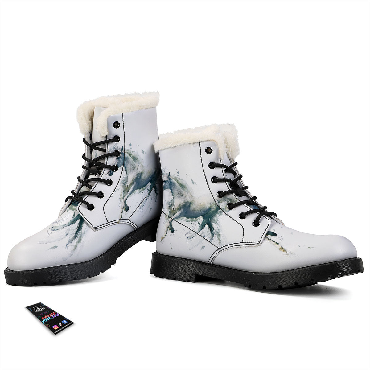 Portrait White Horse Print Winter Boots-grizzshop