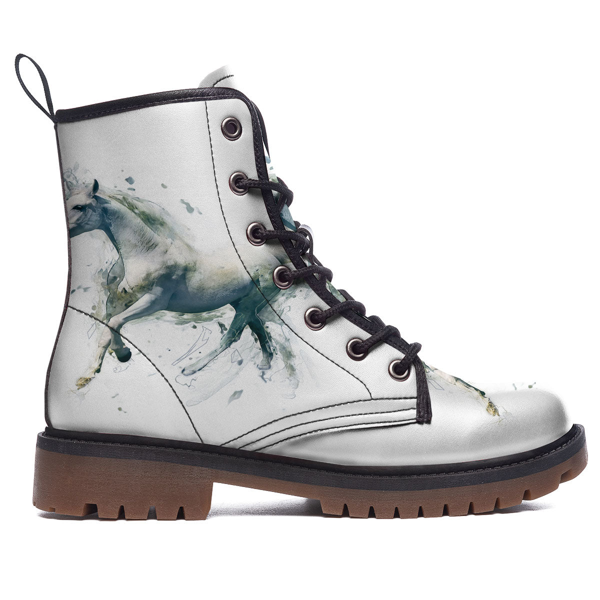 Portrait White Horse Print Work Boots-grizzshop