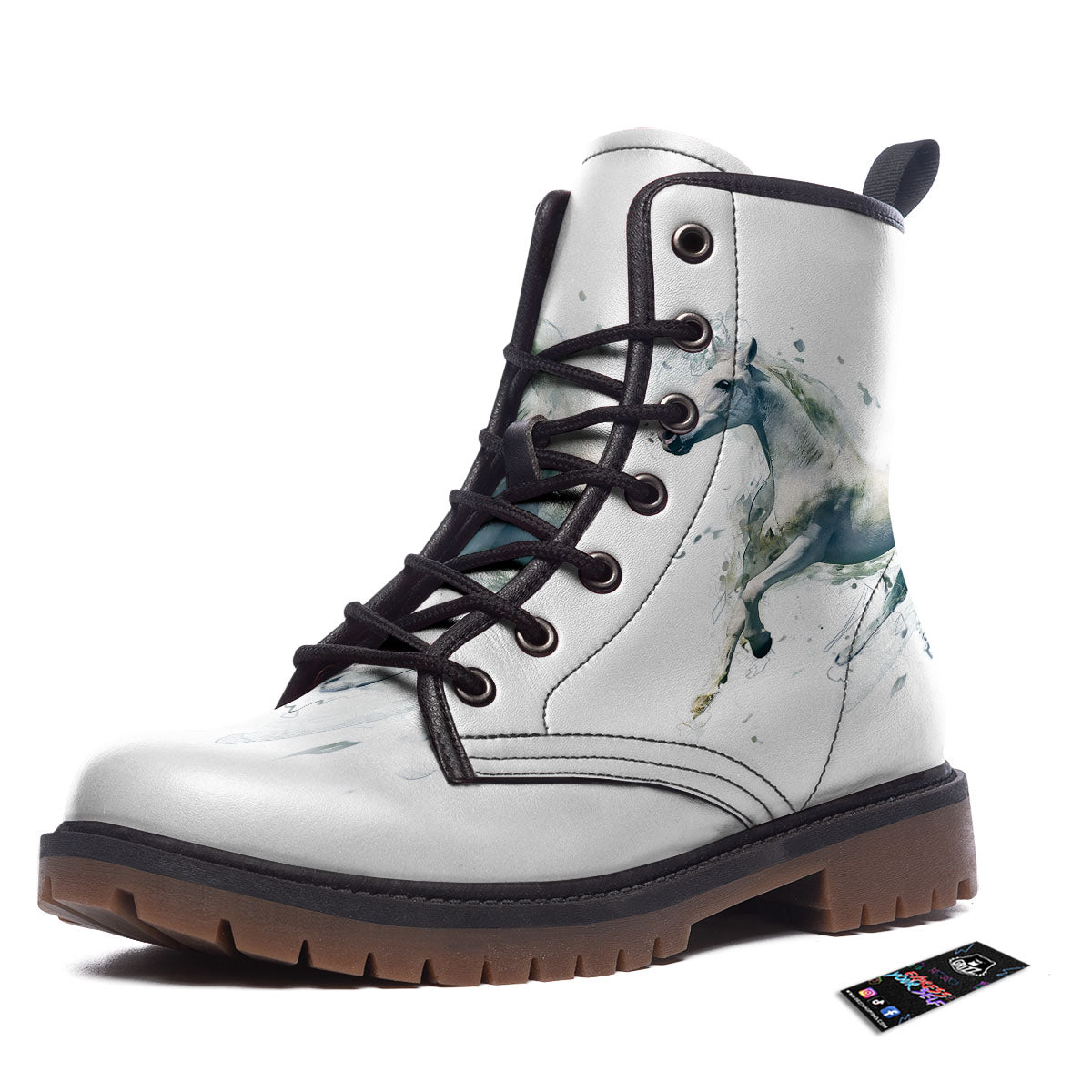 Portrait White Horse Print Work Boots-grizzshop