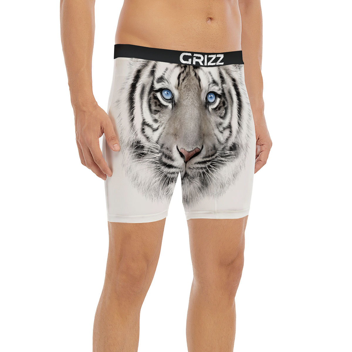 Portrait White Tiger Print Boxer Briefs-grizzshop