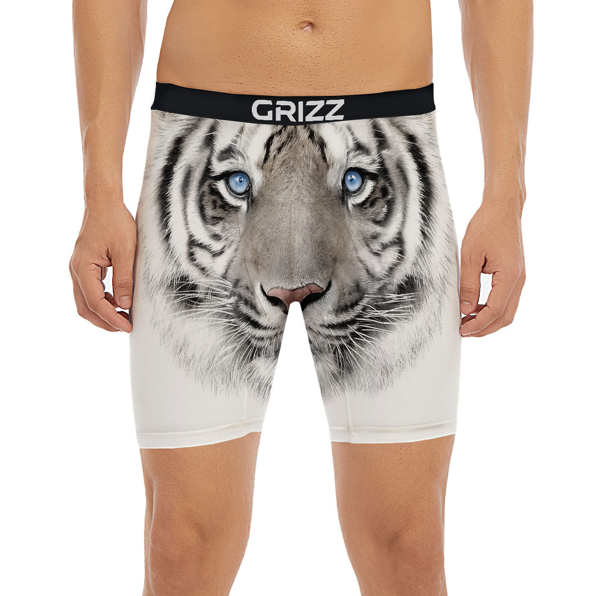 Portrait White Tiger Print Boxer Briefs-grizzshop