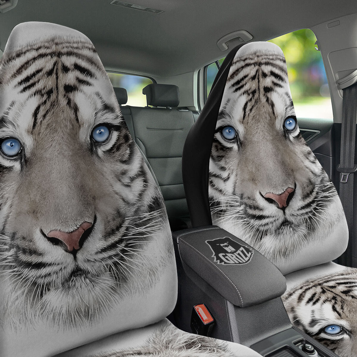 Portrait White Tiger Print Car Seat Covers-grizzshop