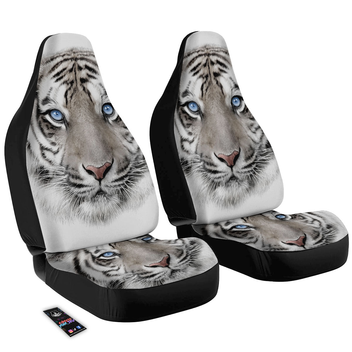 Portrait White Tiger Print Car Seat Covers-grizzshop