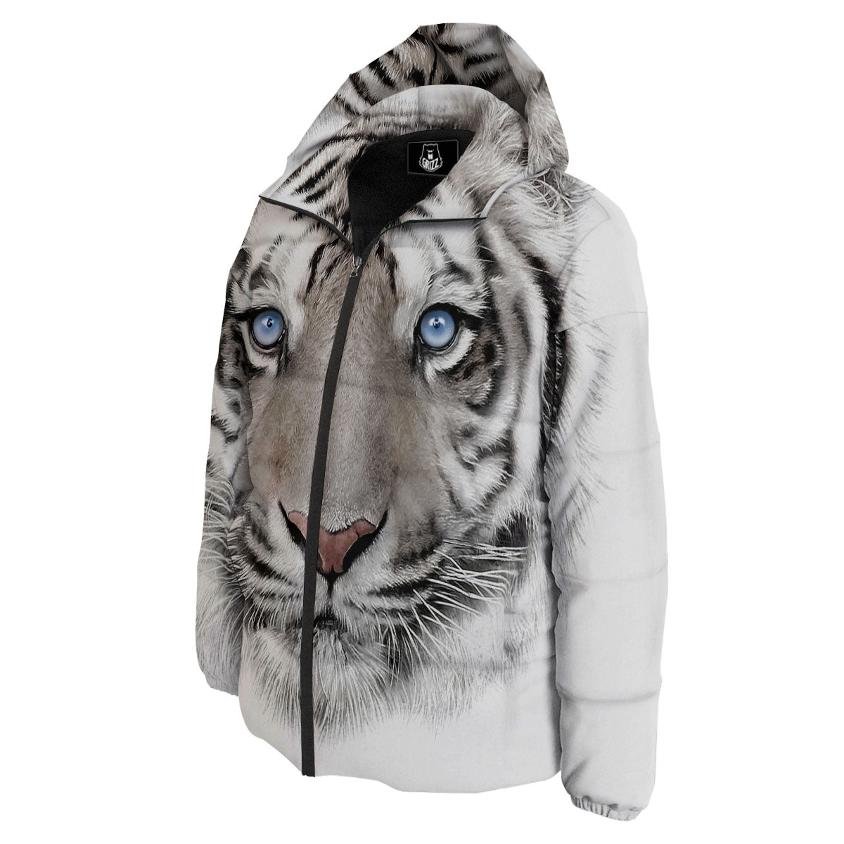 Portrait White Tiger Print Down Jacket-grizzshop