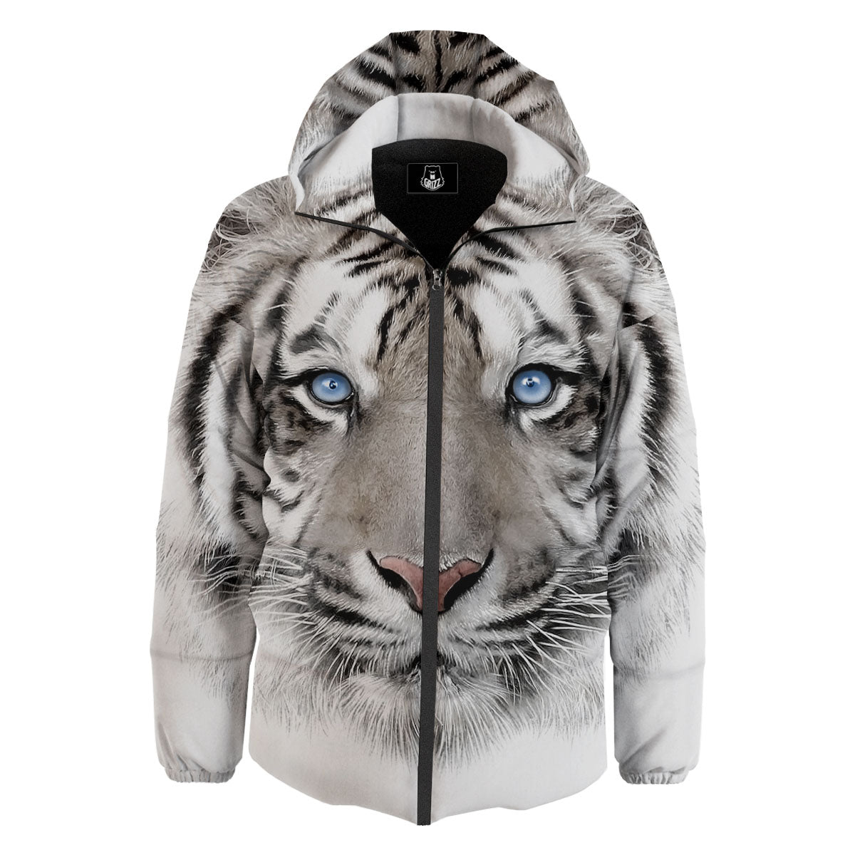 Portrait White Tiger Print Down Jacket-grizzshop