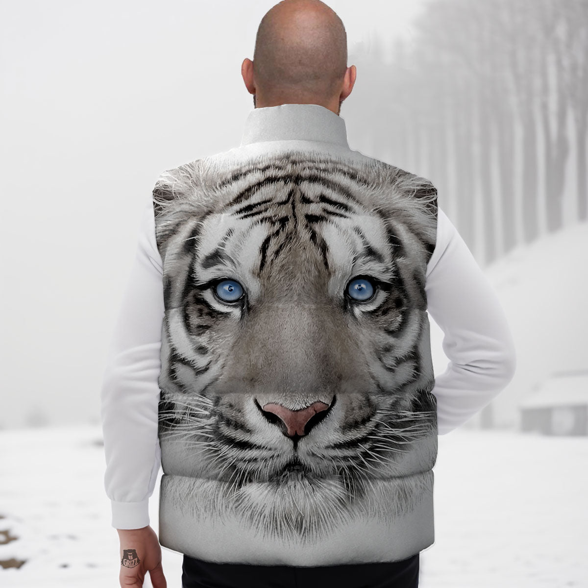Portrait White Tiger Print Down Vest