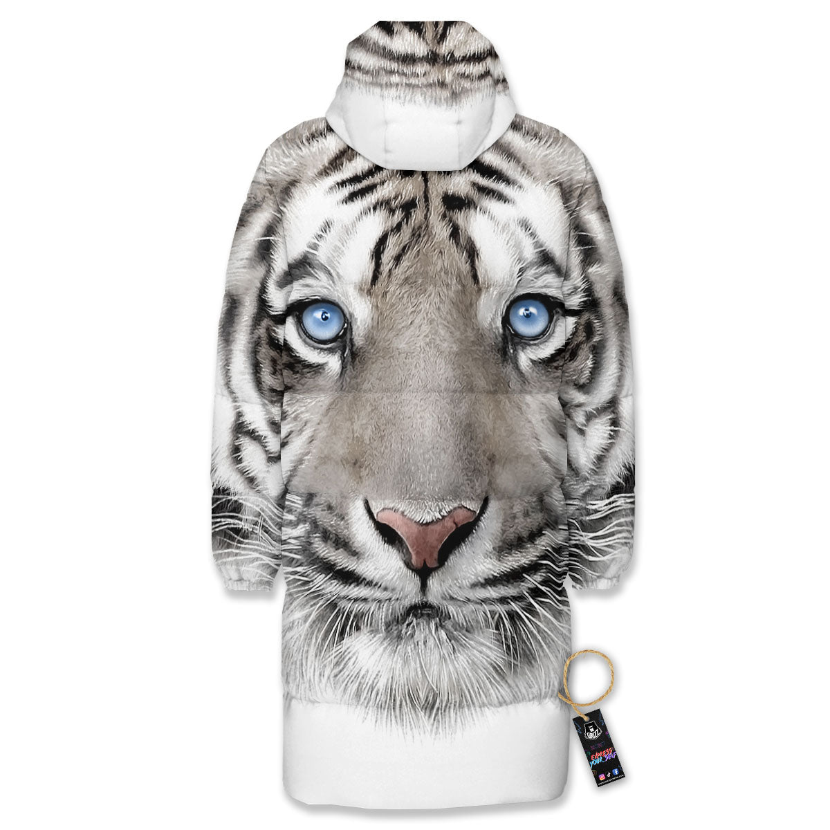 Portrait White Tiger Print Long Down Jacket-grizzshop