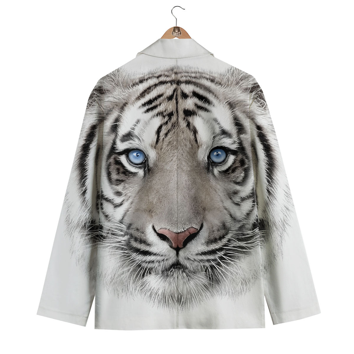 Portrait White Tiger Print Men's Blazer-grizzshop