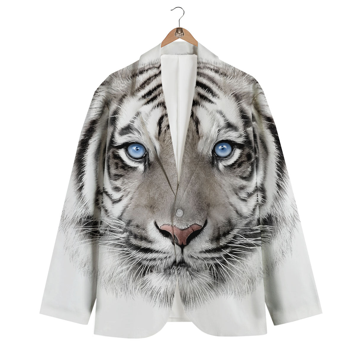 Portrait White Tiger Print Men's Blazer-grizzshop