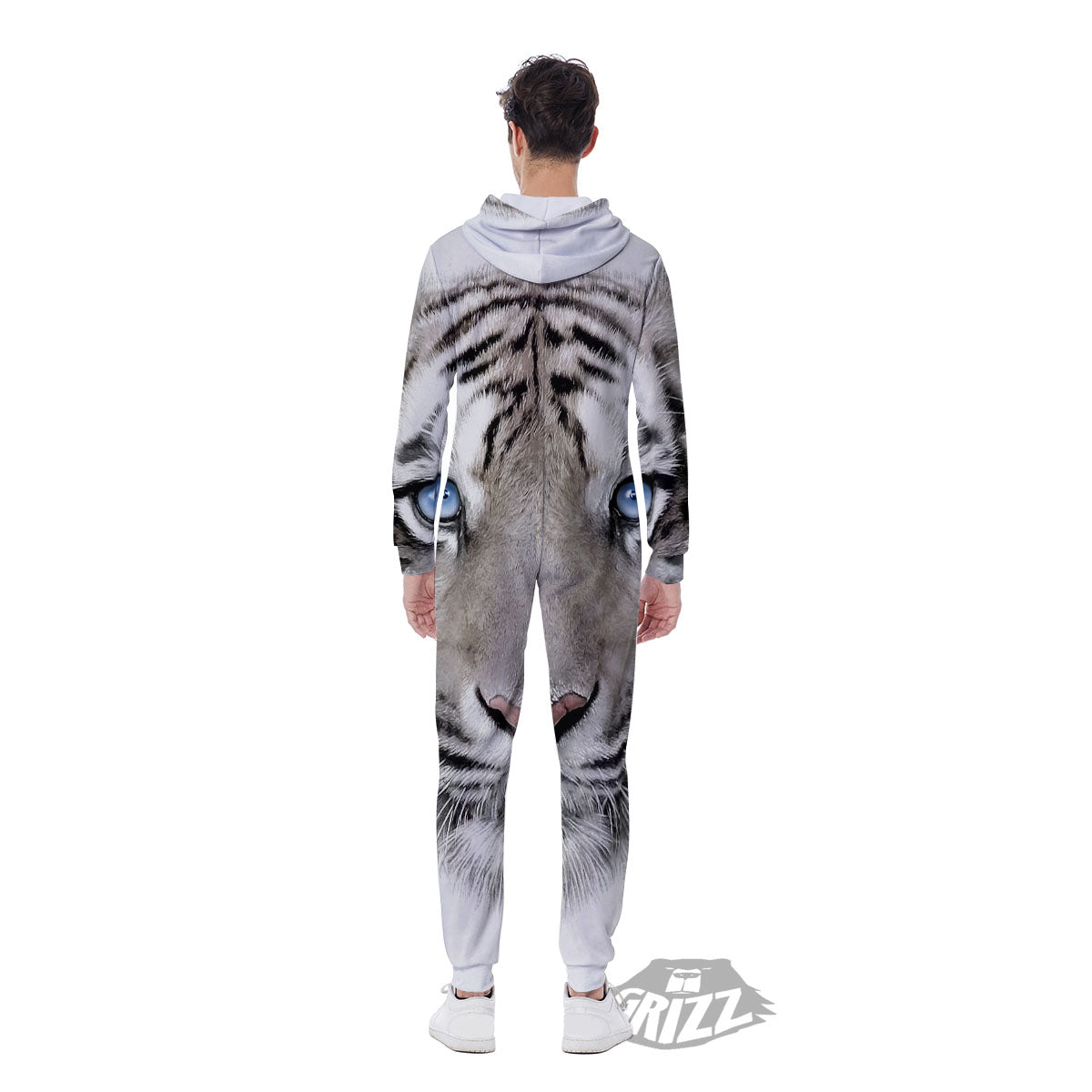 Portrait White Tiger Print Men's Jumpsuit-grizzshop