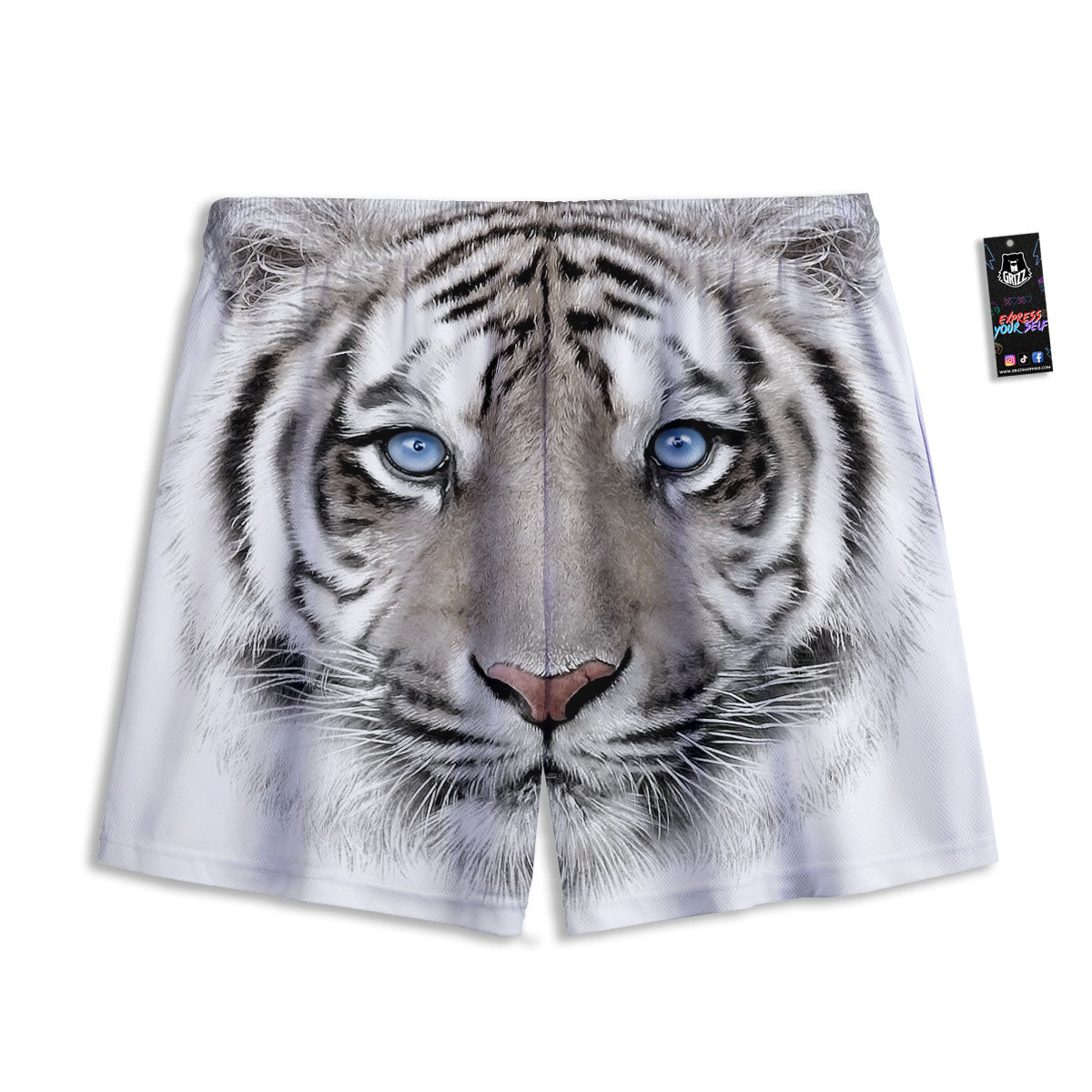 Portrait White Tiger Print Mesh Shorts