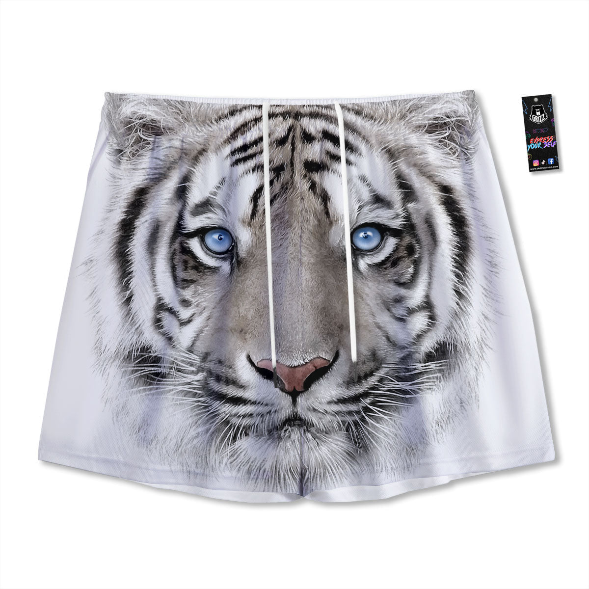 Portrait White Tiger Print Mesh Shorts