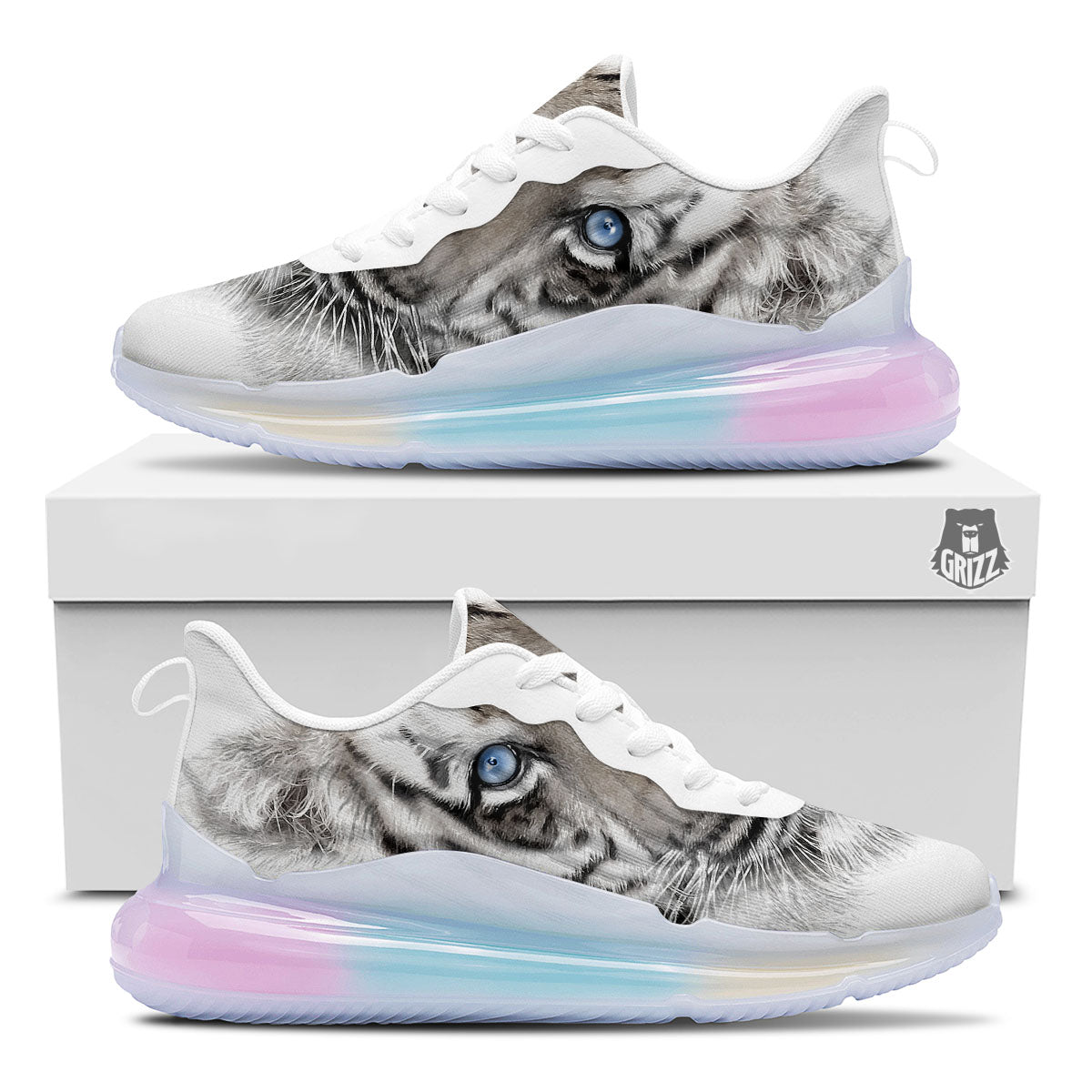 Portrait White Tiger Print Running Sneakers-grizzshop