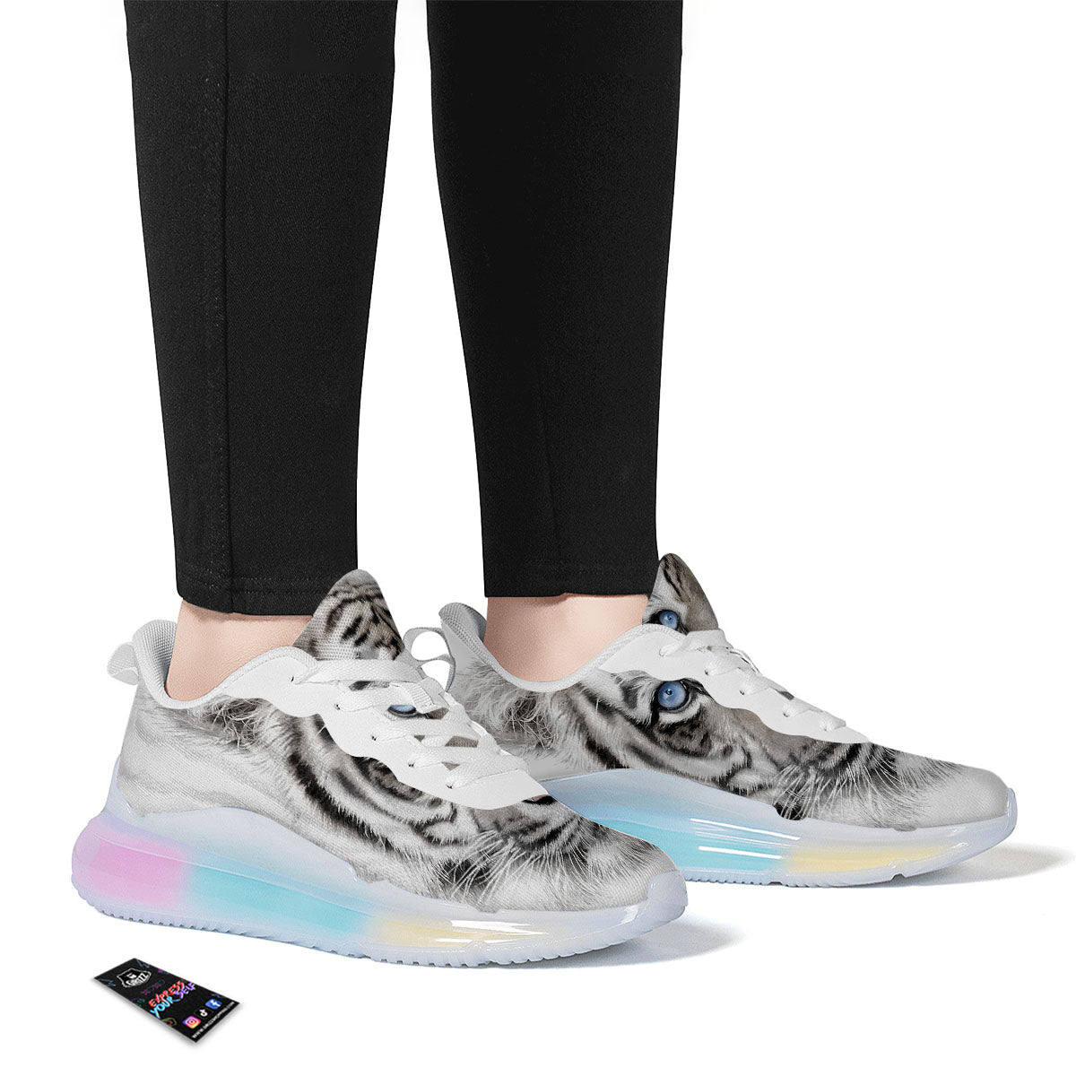 Portrait White Tiger Print Running Sneakers-grizzshop