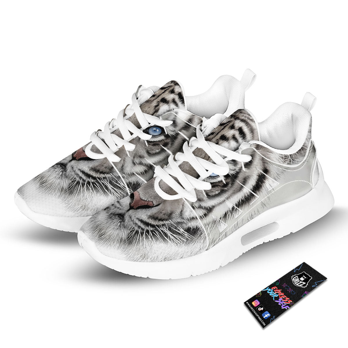 Portrait White Tiger Print Tennis Shoes-grizzshop