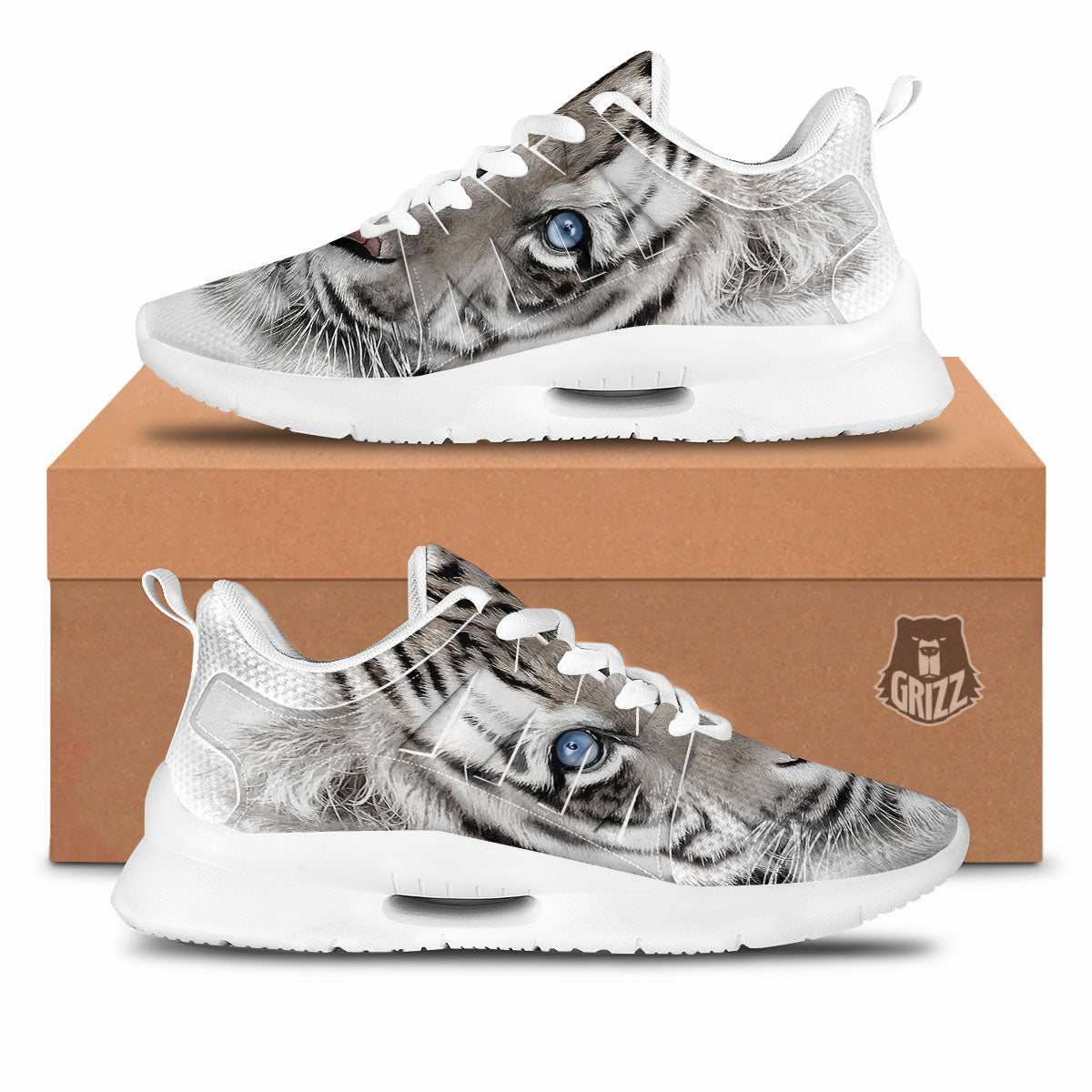 Portrait White Tiger Print Tennis Shoes-grizzshop