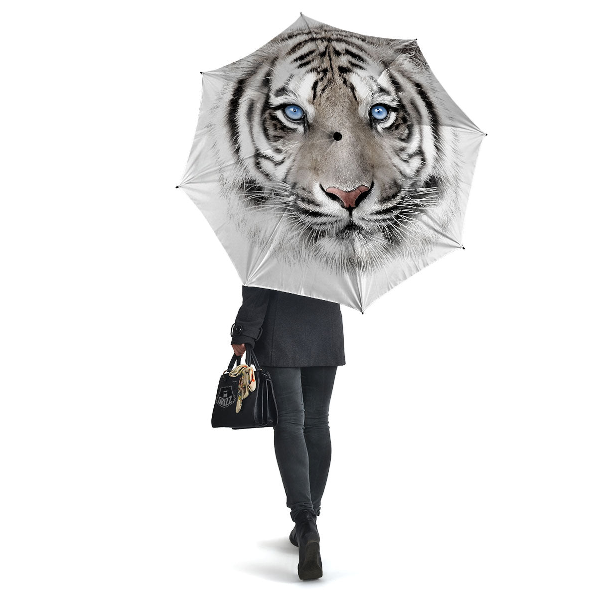 Portrait White Tiger Print Umbrella-grizzshop