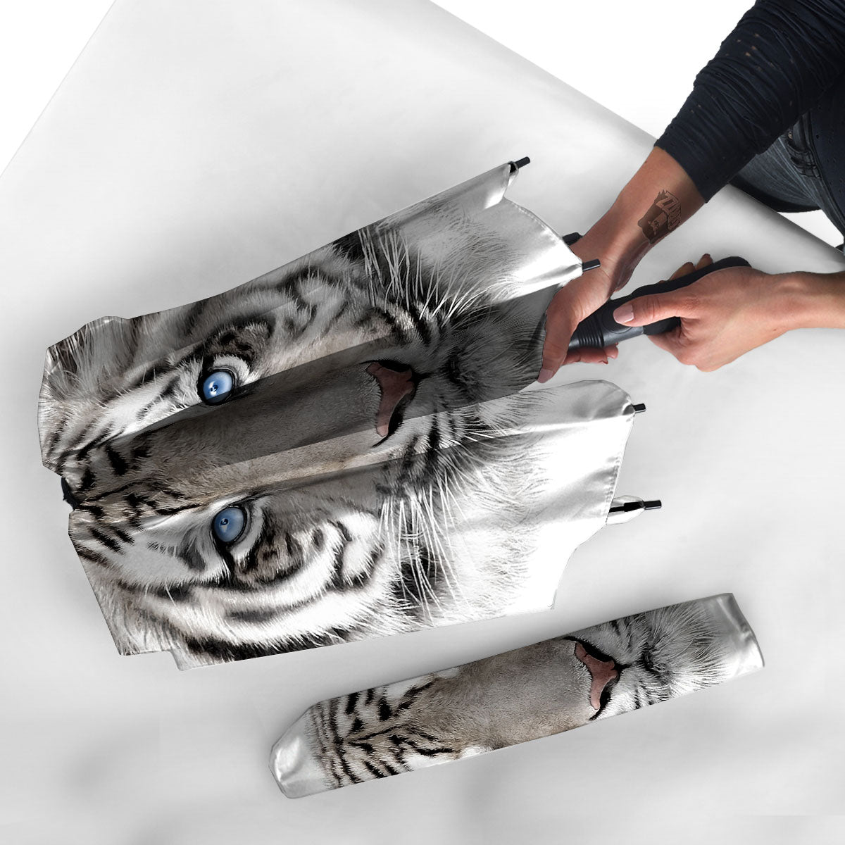 Portrait White Tiger Print Umbrella-grizzshop