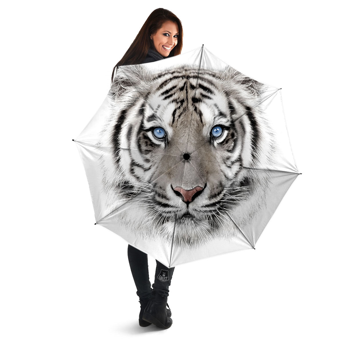 Portrait White Tiger Print Umbrella-grizzshop