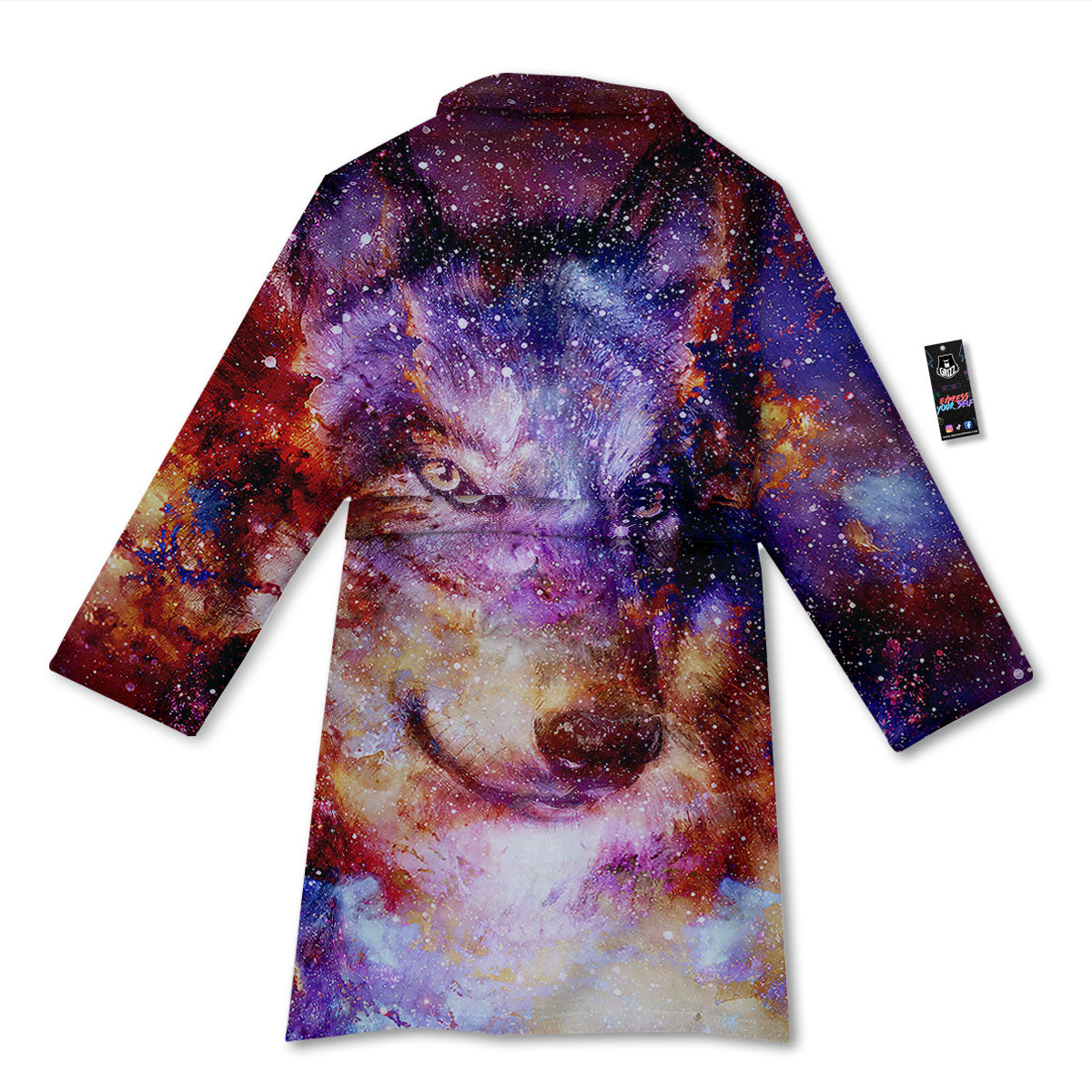 Portrait Wolf Galaxy Print Bathrobe-grizzshop