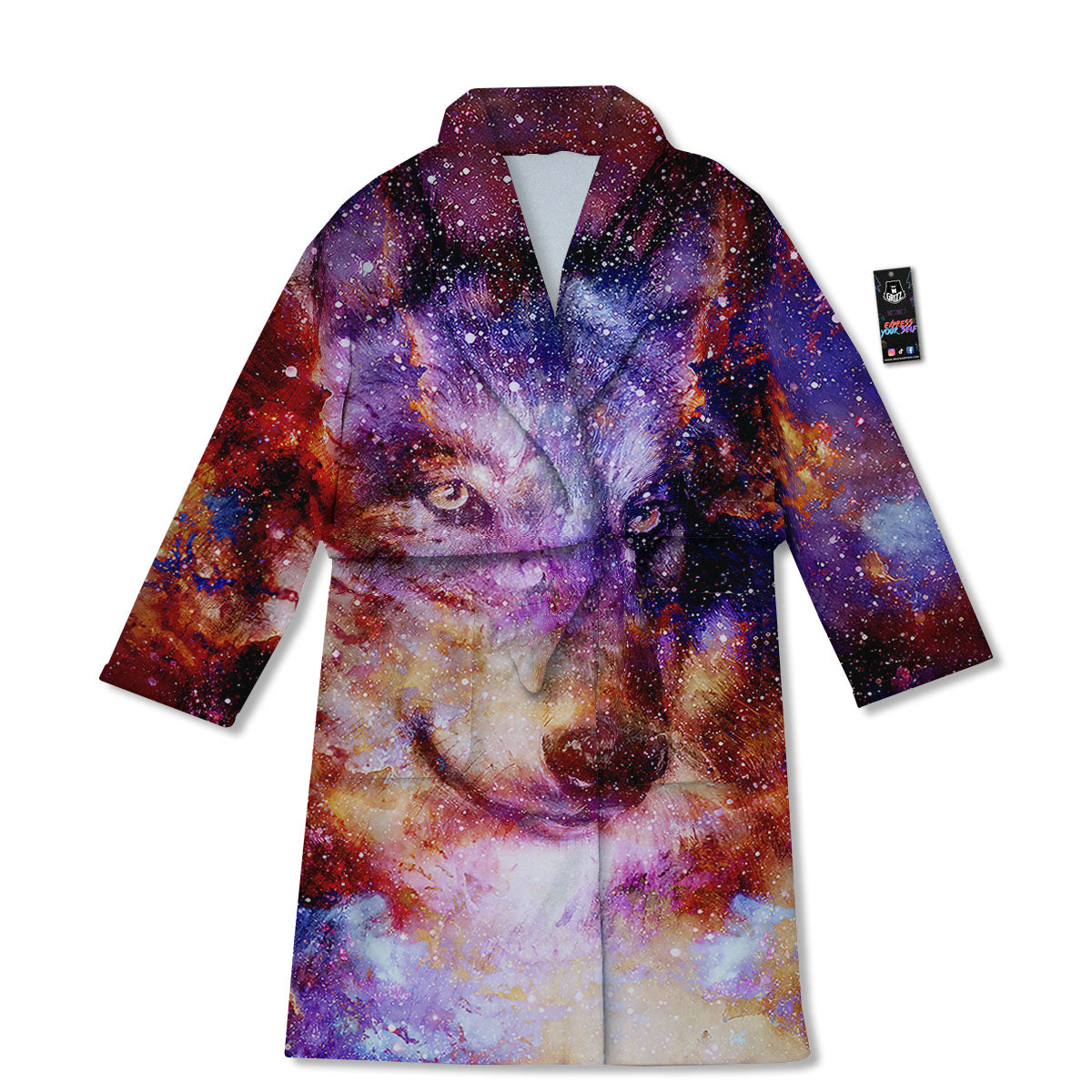 Portrait Wolf Galaxy Print Bathrobe-grizzshop