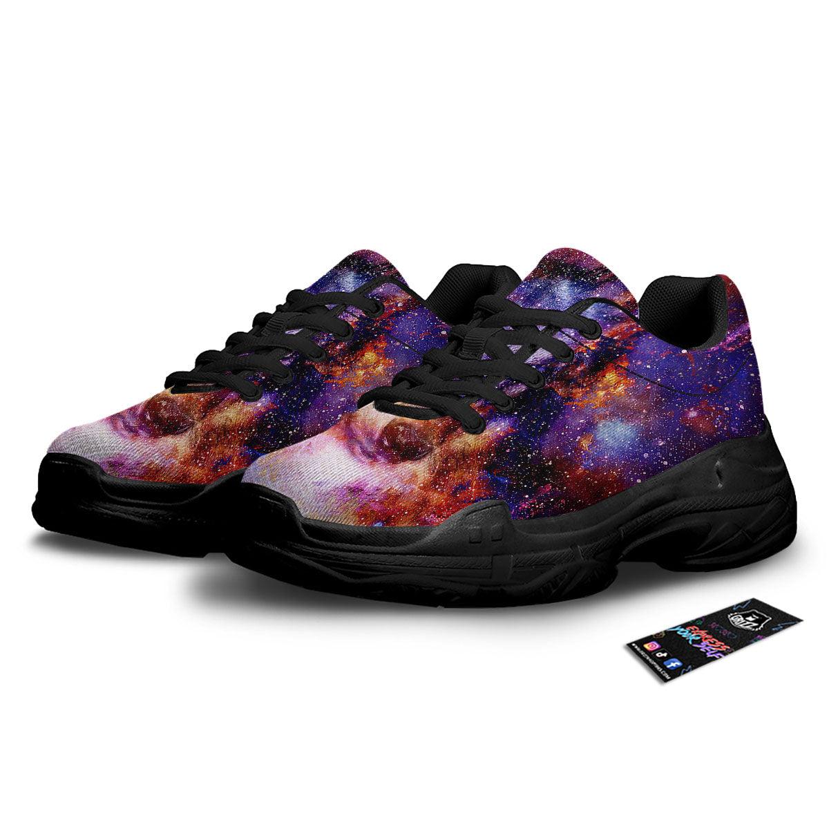 Portrait Wolf Galaxy Print Black Chunky Shoes-grizzshop