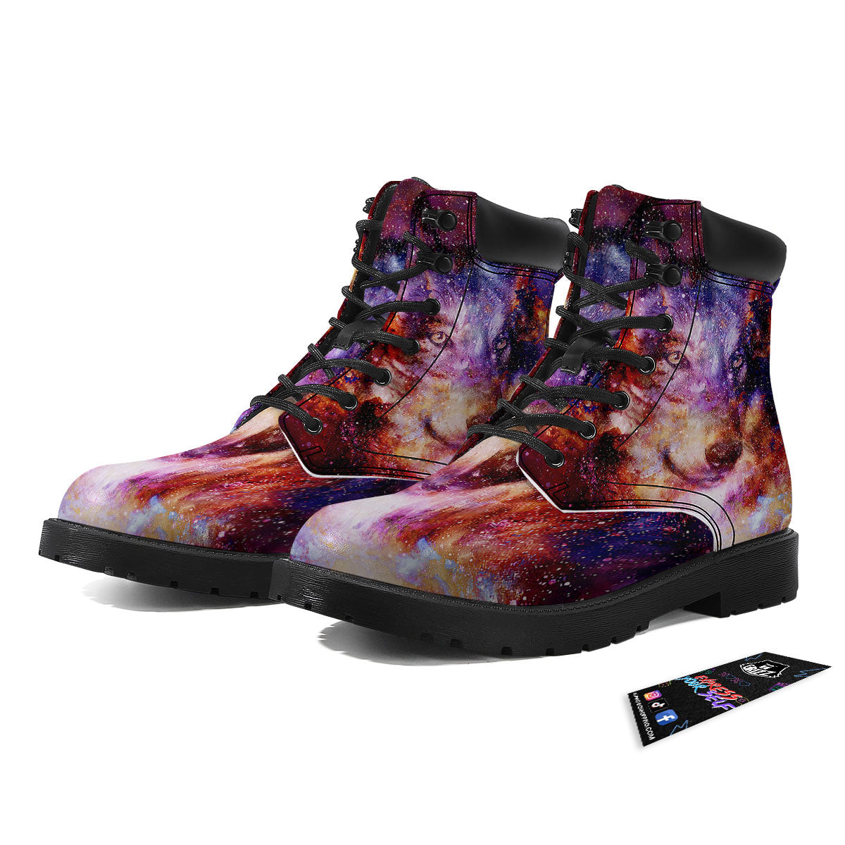 Portrait Wolf Galaxy Print Boots-grizzshop