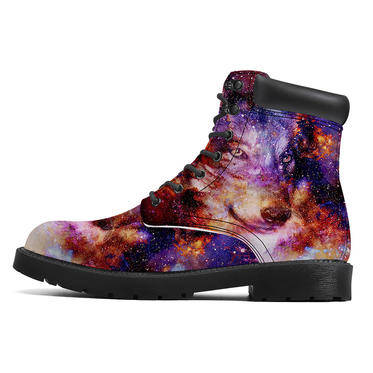 Portrait Wolf Galaxy Print Boots-grizzshop
