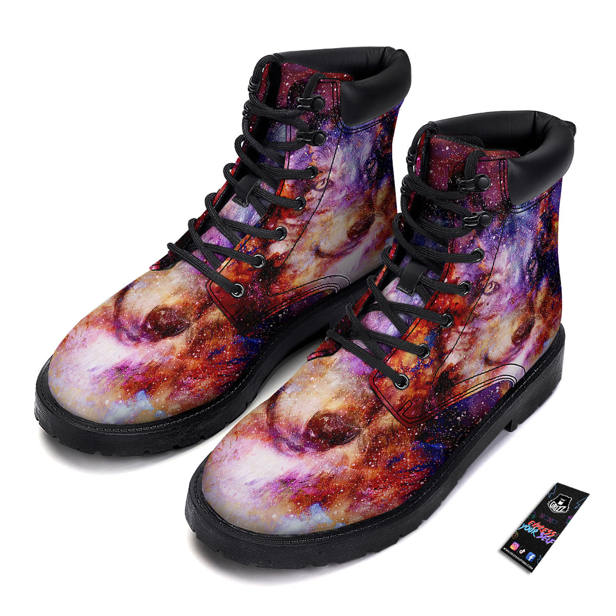Portrait Wolf Galaxy Print Boots-grizzshop