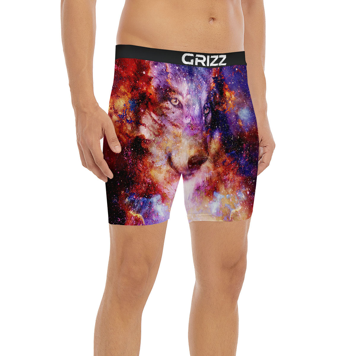 Portrait Wolf Galaxy Print Boxer Briefs-grizzshop