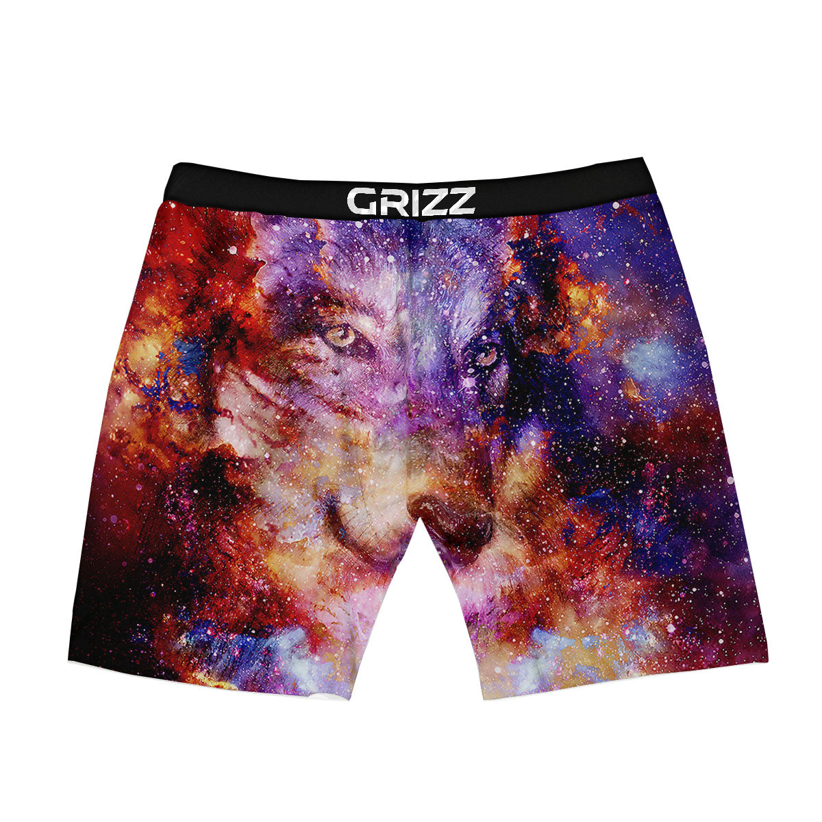 Portrait Wolf Galaxy Print Boxer Briefs-grizzshop