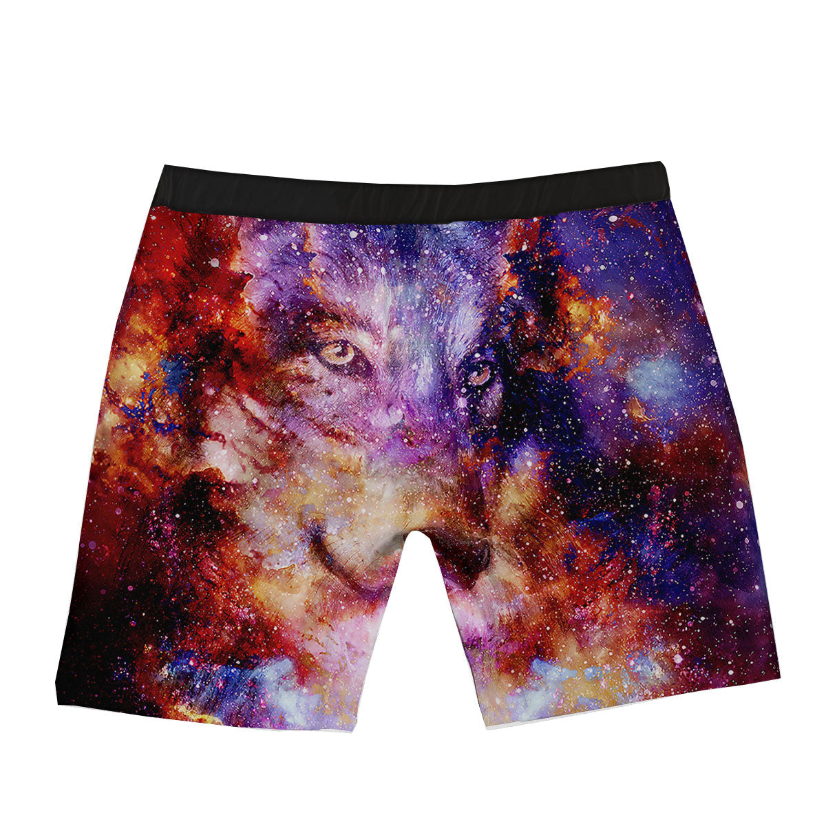 Portrait Wolf Galaxy Print Boxer Briefs-grizzshop