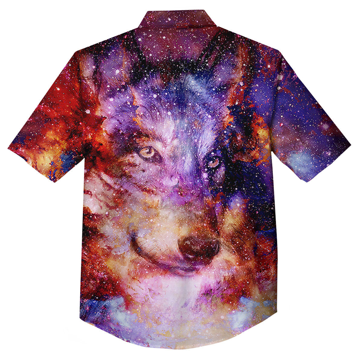 Portrait Wolf Galaxy Print Button Up Shirt-grizzshop